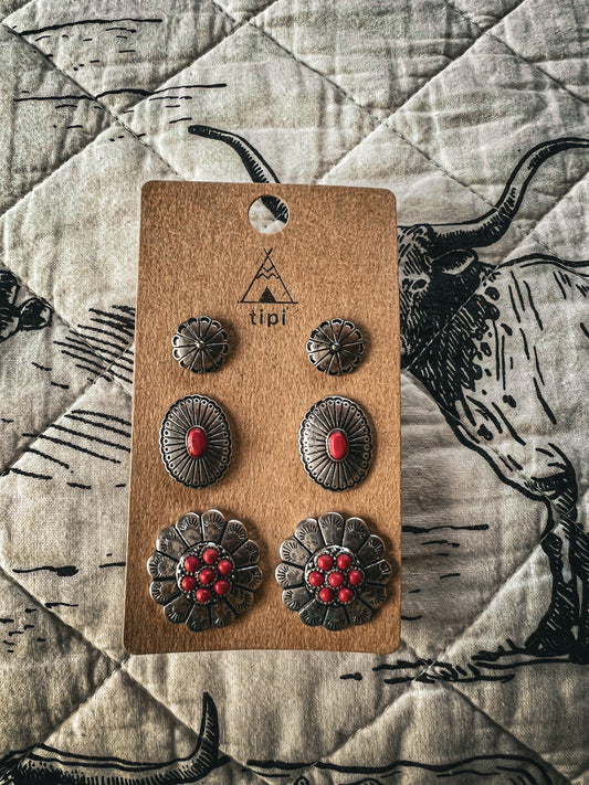 Concho - Red Stones Earring Set